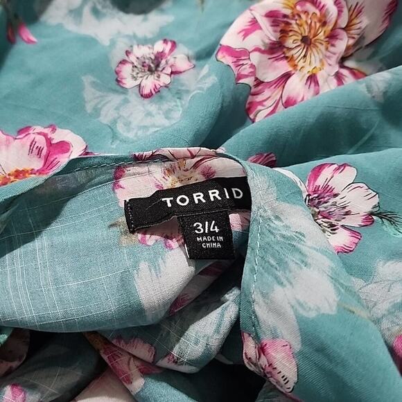 Torrid teal‎ and pink floral tropical Gauze Duster Kimono plus size 3 4 3X 4X - Picture 11 of 12